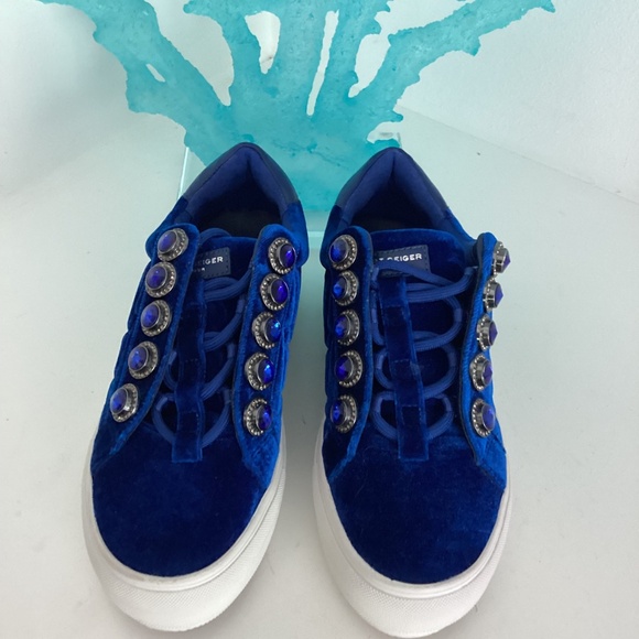 Womens Kurt Geiger London Liviah sneakers blue velevet crystal embellished Sz 6 - Picture 4 of 8
